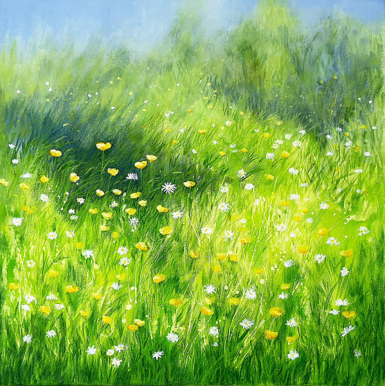 'Buttercups and Daisies'- Mixed Media Original Painting - Beverley Perry Artist