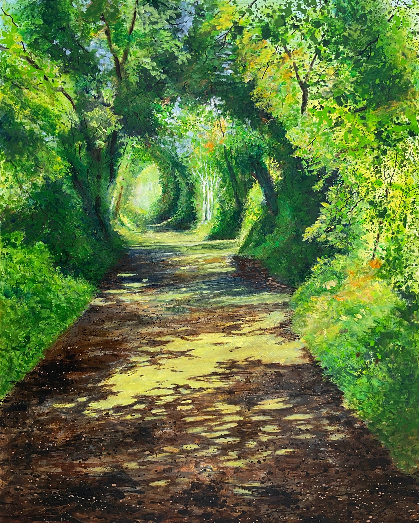 "Where the light settles under the midsummer canopy" Original painting by Beverley Perry Artist